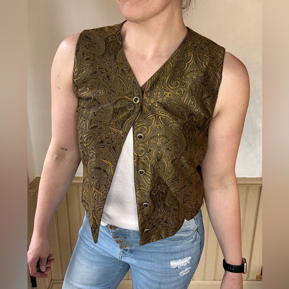 Valerie Stevens Vintage Paisley Gold Fancy Button Vest Womens PS - Picture 2 of 10